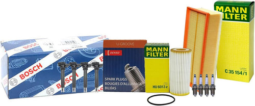 Premium Engine Oil Cabin Air Filters with 4 Ignition Coils and 4 U-Groove Conventional Spark Plugs Tune up Kit