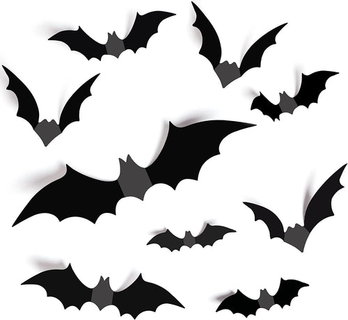 Halloween Decorations Bats Wall Decor Halloween Party Decorations Indoor Outdoor Halloween Decor Supplies, 64 Pcs Reusable PVC 3D Black Bats Stickers for Creepy Home Bathroom Decor
