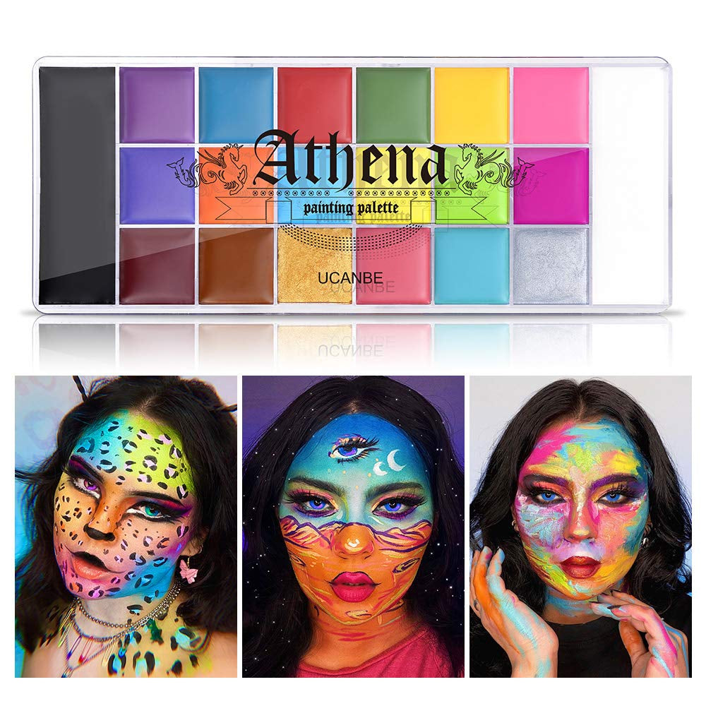 UCANBE Athena Face Body Paint Oil Palette, Professional Flash Non Toxic Safe Tattoo Halloween FX Party Artist Fancy Makeup Painting Kit for Kids and Adult