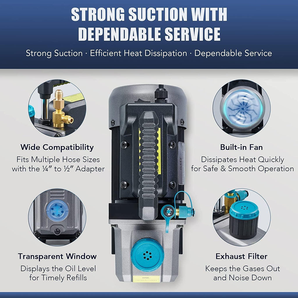 AC Gauges and Vacuum Pump, 3.5Cfm AC Vacuum Pump and Gauge Set for R134A R12 R22 R502, 3 Way AC Gauges with 3.5Cfm Vacuum Pump, with R134A Puncture and Self Sealing Can Taps, Adjustable Couplers