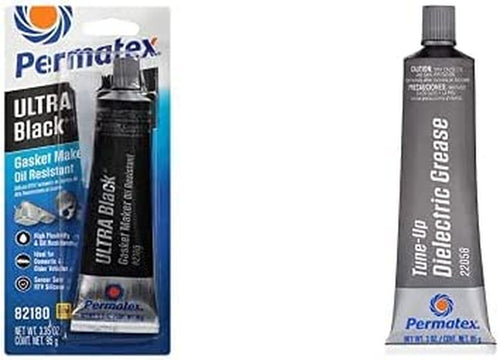 Permatex 82180 Ultra Black Maximum Oil Resistance RTV Silicone Gasket Maker, 3.35 Oz. Tube + 22058 Dielectric Tune-Up Grease, 3 Oz. Tube