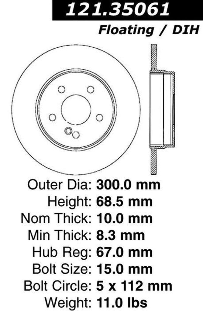Centric Rear Disc Brake Rotor for E200, E250, E320, E350, E500 (121.35061)