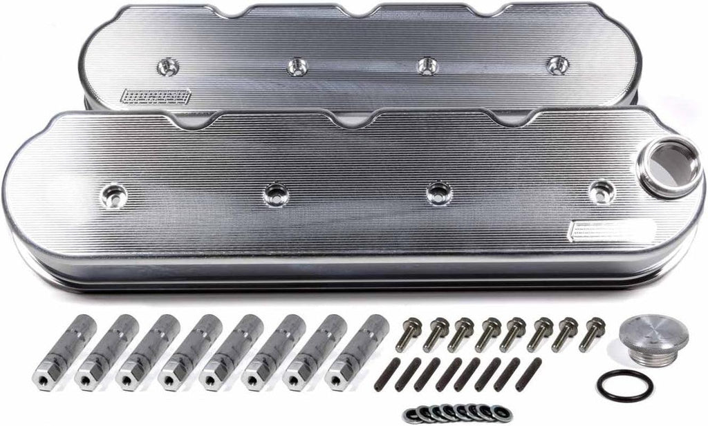 68471 Billet Aluminum Valve Covers, Tall Design, Fits GM LS Engine, Use with Jesel/T&D Rockers, Remote Coil Mounting