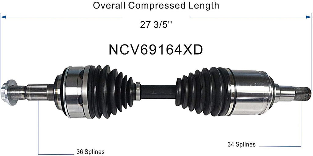 NCV69164XD XD Series CV Axle Shaft Assembly for Extreme Weather Environments - Left or Right Front (Driver or Passenger Side), Gray