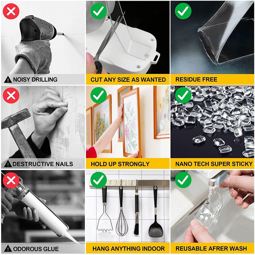 Double Sided Tape Heavy Duty - Strong Grip Picture Hanging Stripes Nano Adhesive Tape Two Sided Tape, Transparent Double Stick Wall Tape Poster Tape Carpet Tape Picture Tape, 1.18" X 80"