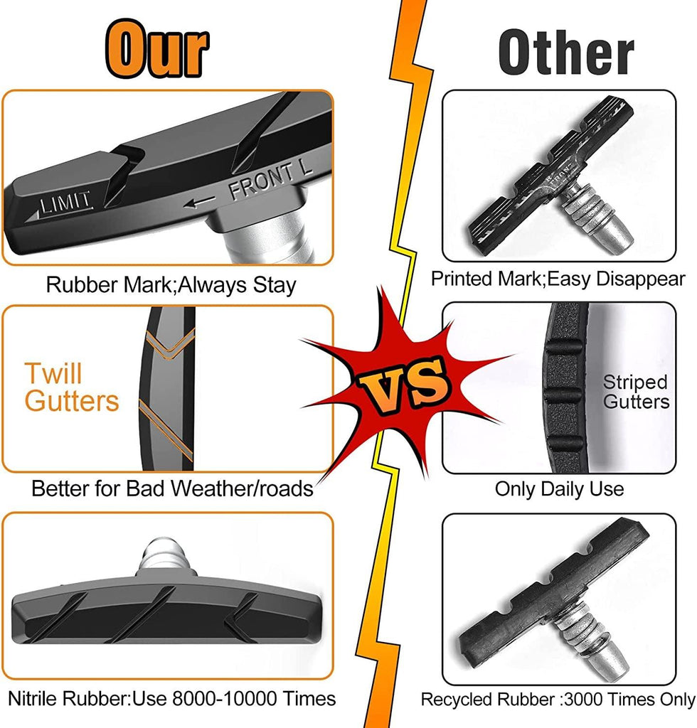 Bike Brake Pads Set, Alritz 3 Pairs Road Mountain Bicycle V-Brake Blocks Shoes with Hex Nut and Shims, No Noise No Skid, 70Mm, for Front and Back Wheel