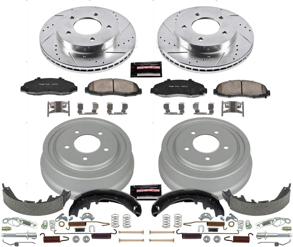 K15177DK Front and Rear Z23 Carbon Fiber Brake Pads with Drilled & Slotted Brake Drums Kit