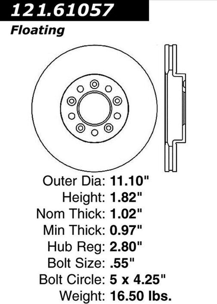 Centric Front Disc Brake Rotor for 1999-2003 Ford Windstar (121.61057)