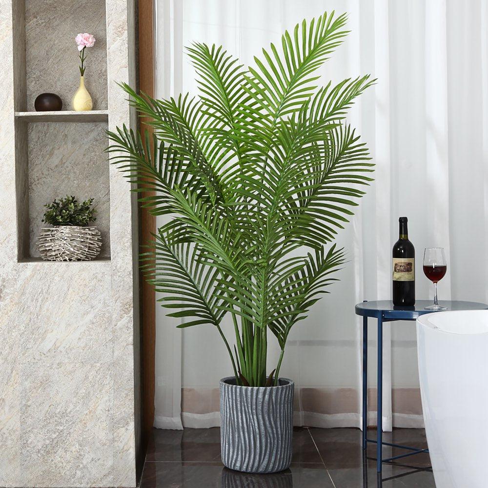 5 Feet Artificial Plants in Basket Faux Green Areca Palm Plant with Woven Seagrass Belly Basket, Fake Tree for Home Decor Office House Living Room Indoor Outdoor