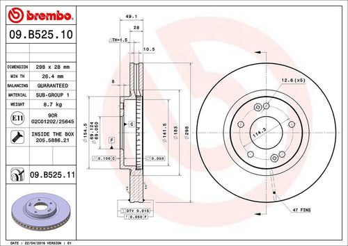 Brembo Front Disc Brake Rotor for 07-09 Hyundai Santa Fe (09.B525.11)