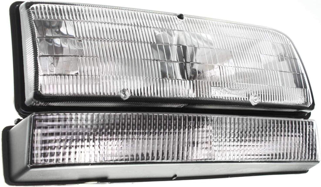 Headlight Assembly Compatible with 1992-1993 Buick Lesabre and 1991-1993 Buick Park Avenue Halogen, with Black Trim (Includes Park Light), Set of 2, Driver and Passenger Side
