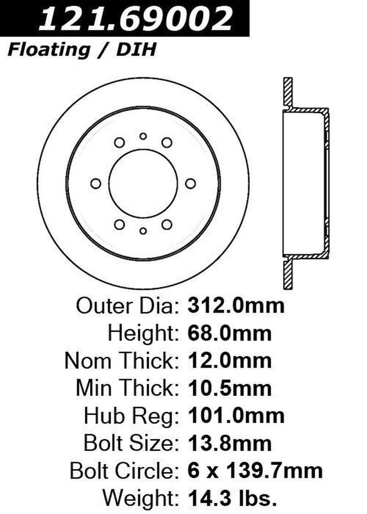 Centric Rear Disc Brake Rotor for H3, H3T (121.69002)