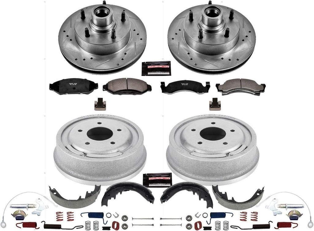 K15089DK Front and Rear Z23 Carbon Fiber Brake Pads with Drilled & Slotted Brake Drums Kit