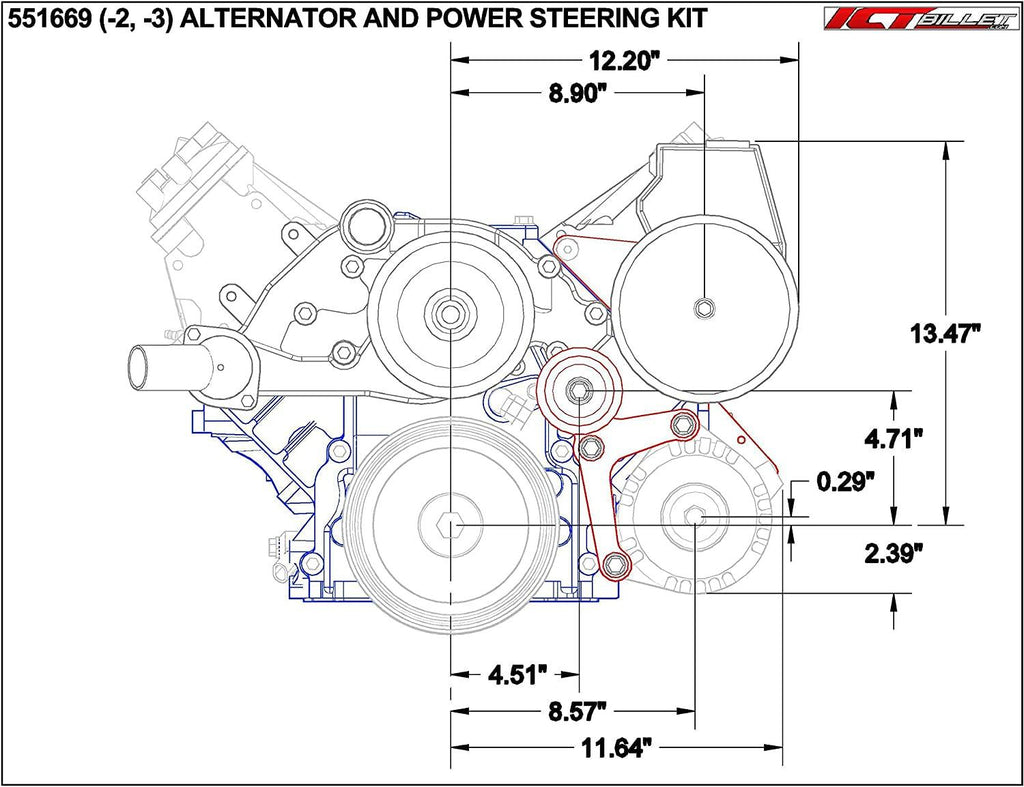 LS Truck Alternator Bracket Low Mount and Power Steering Pump Bracket LSX LS3 LQ4 LQ9 L33 LS3 Billet 551669-3