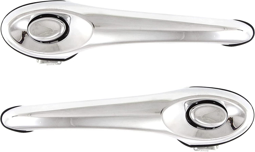 Front Exterior Door Handle Compatible with 2001-2010 Chrysler PT Cruiser All Chrome, Plastic, Set of 2, Driver and Passenger Side