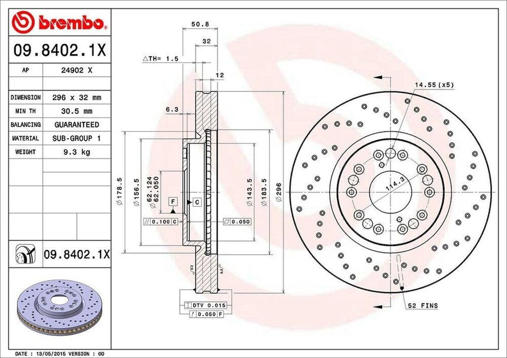 Brembo Front Disc Brake Rotor for Lexus (09.8402.1X)