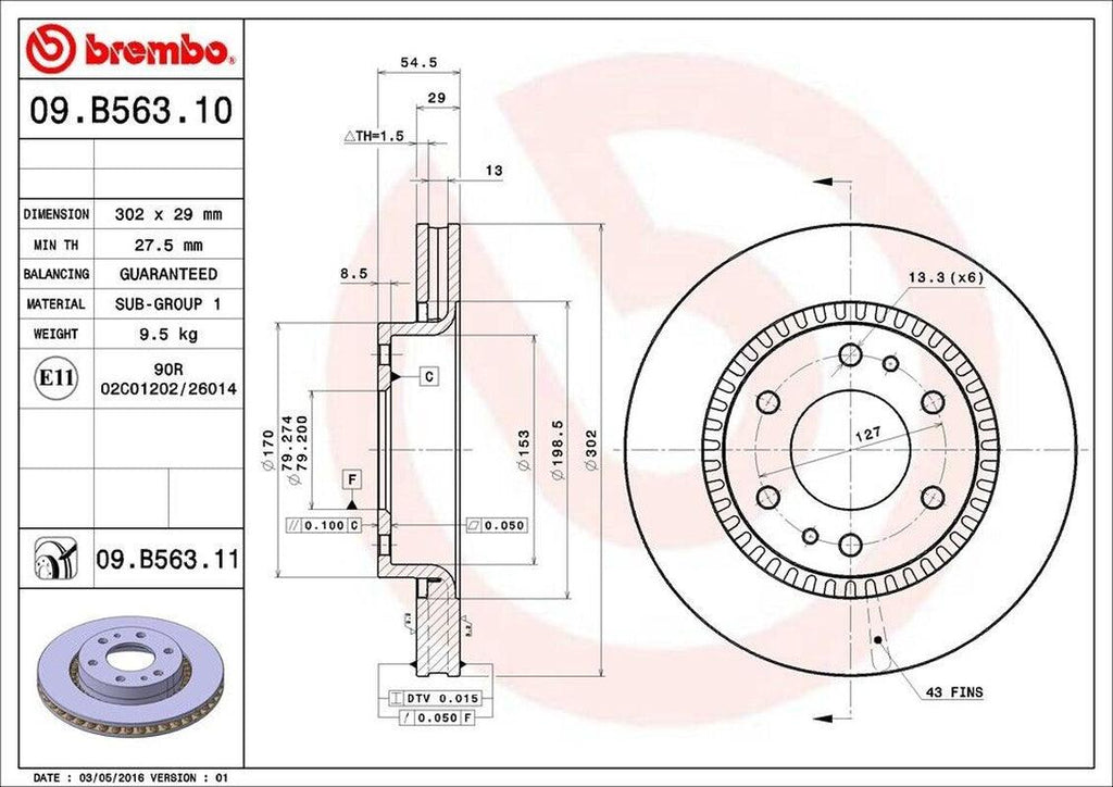 Brembo Front Disc Brake Rotor for Trailblazer, Envoy, Rainier (09.B563.11)