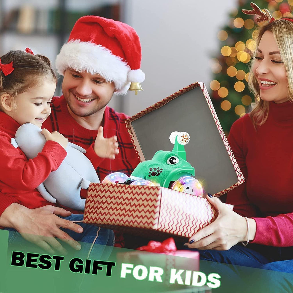 Remote Control Car, Dinosaur RC Stunt Car Invincible 360°Rolling Twister with Colorful Lights & Music Switch, Rechargeable RC Car for Toddlers, Kids, Boys and Girls(Green)