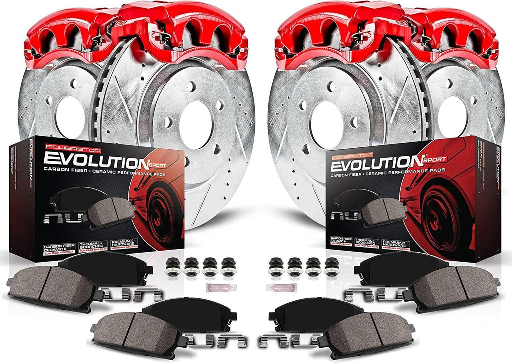 KC8532 Front and Rear Z23 Daily Driver Brake Pad and Rotor Kit with Red Powder Coated Calipers