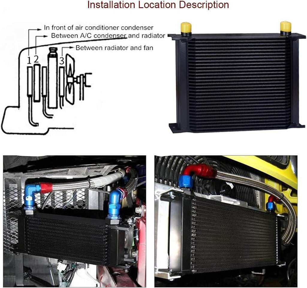 30 Row AN10-10AN Stacked Plate Oil Cooler 6AN 8AN Adapter Universal Engine Transmission Bundle with 6AN 3/8" Fuel Line Hose Fitting Kit Braided Nylon Stainless Steel Oil Gas CPE 20FT Black