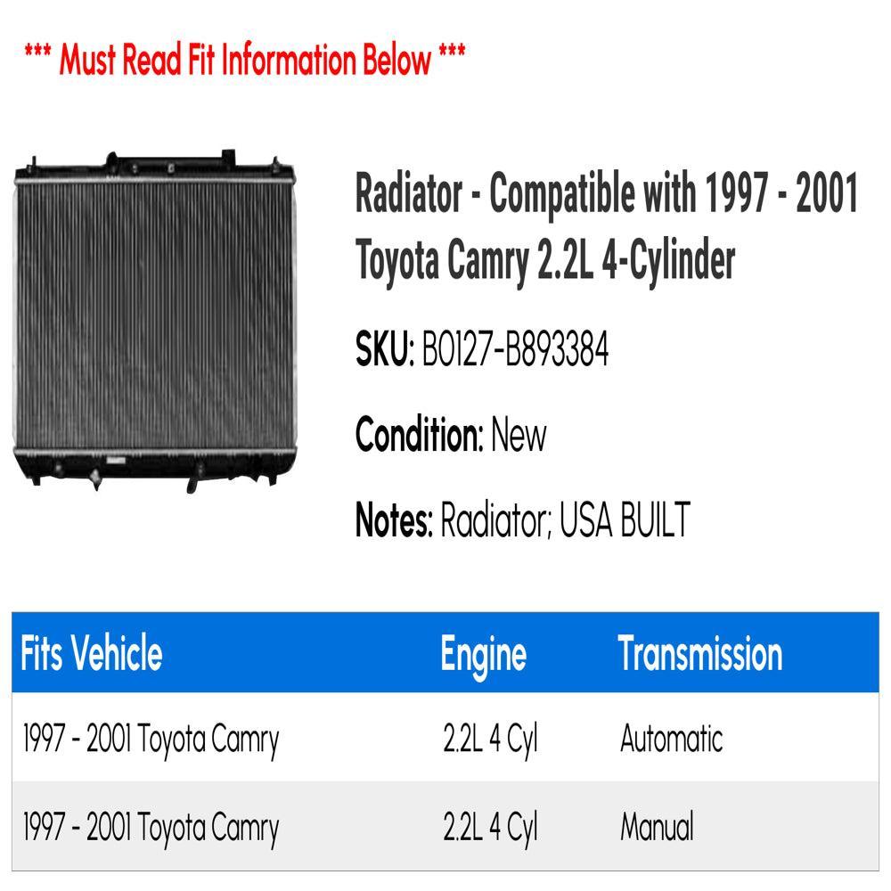 Radiator - Compatible with 1997 - 2001 Toyota Camry 2.2L 4-Cylinder 1998 1999 2000