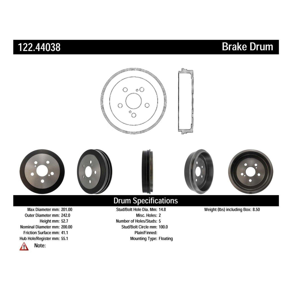 Centric Brake Drum for Corolla, Prius, Celica 122.44038