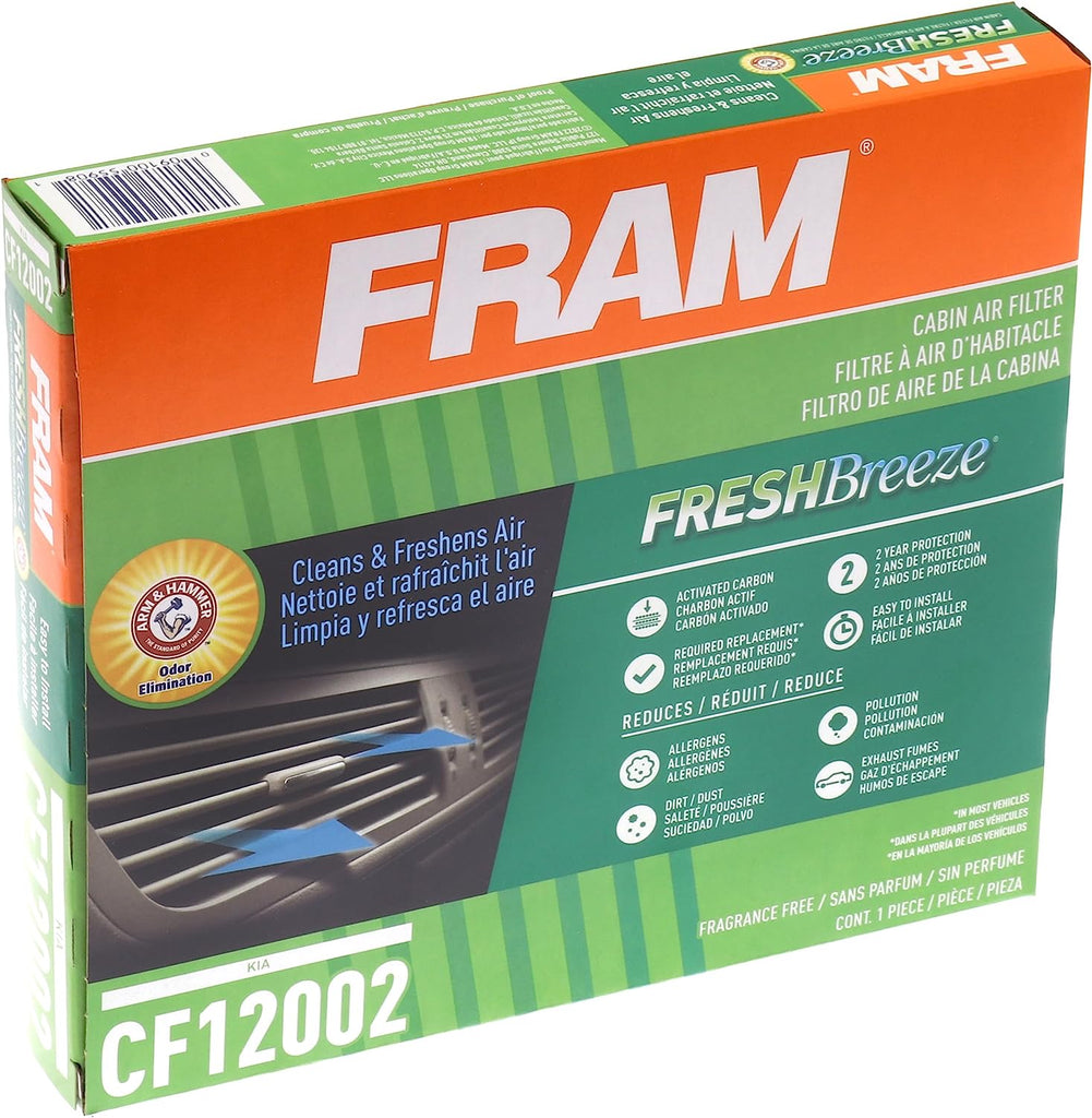 Fresh Breeze Cabin Air Filter Replacement for Car Passenger Compartment W/ Arm and Hammer Baking Soda, Easy Install, CF12002 for Kia Vehicles