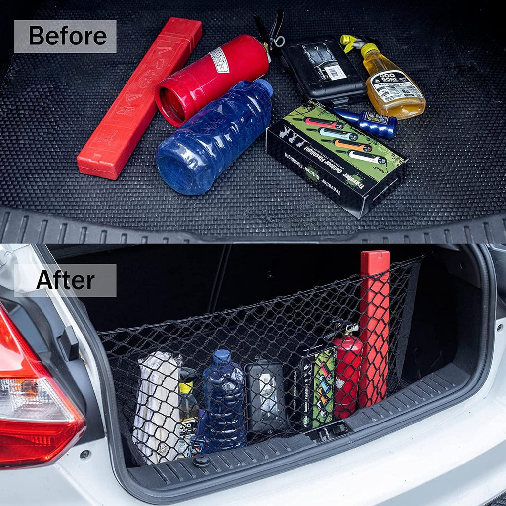 Amiss Cargo Net Stretchable, Car Exterior Accessories, Adjustable Elastic Trunk Storage Net with Hook for Suvs, Cars and Trucks (35.4X15.8 Inch)