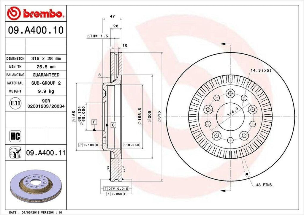 Front Disc Brake Rotor for Taurus, Taurus X, Sable+More (09.A400.11)