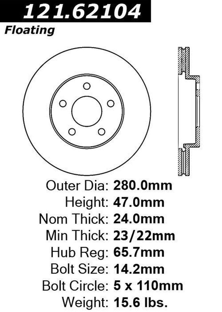 Centric Front Disc Brake Rotor for Cobalt, G5 (121.62104)