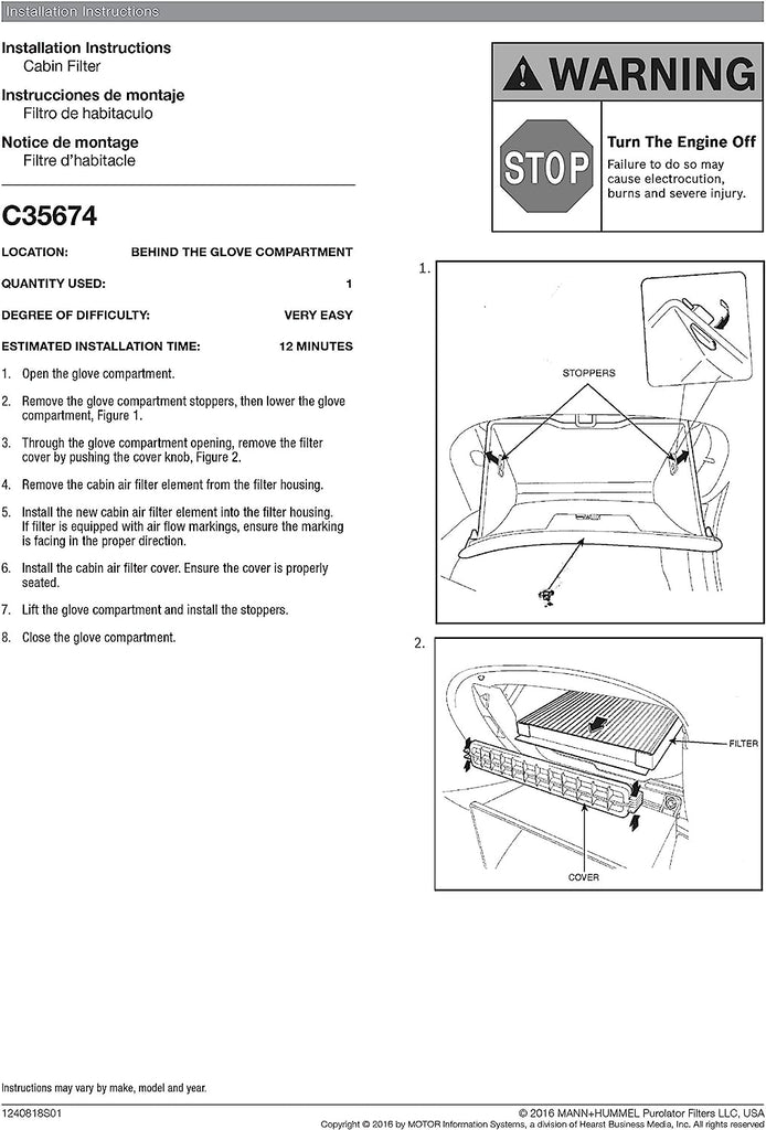 C35674 one Advanced Cabin Air Filter Compatible with Select Dodge and Hyundai