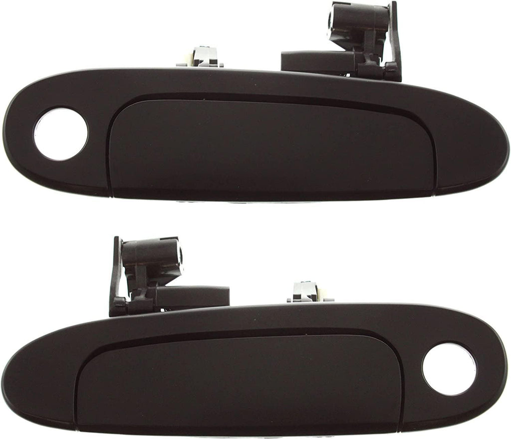 Aftermarket Front Exterior Door Handle Compatible with 2000-2005 Toyota Echo Smooth Black, with Keyhole, Set of 2, Driver and Passenger Side