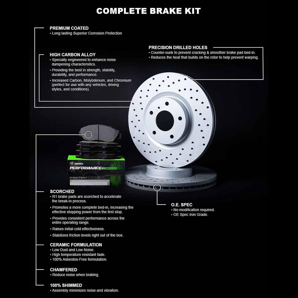 R1 Concepts Front Brakes and Rotors Kit |Front Brake Pads| Brake Rotors and Pads| Performance Sport Brake Pads and Rotors|Fits 2008-2019 Pontiac Vibe; Scion Xd; Toyota Corolla, Matrix