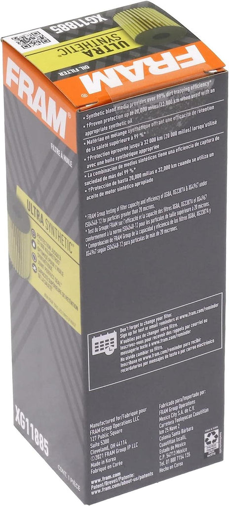 Ultra Synthetic Automotive Replacement Oil Filter, Designed for Synthetic Oil Changes Lasting up to 20K Miles, XG11885 with Suregrip (Pack of 1)