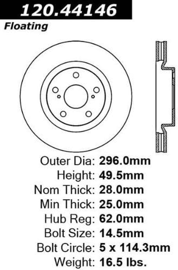 Centric Premium Replacement Front Disc Brake Rotor for Select Toyota, Scion, Lexus and Pontiac Model Years (120.44146)