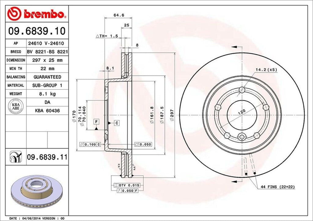 Brembo Front Disc Brake Rotor for 1995-2002 Land Rover Range Rover (09.6839.11)