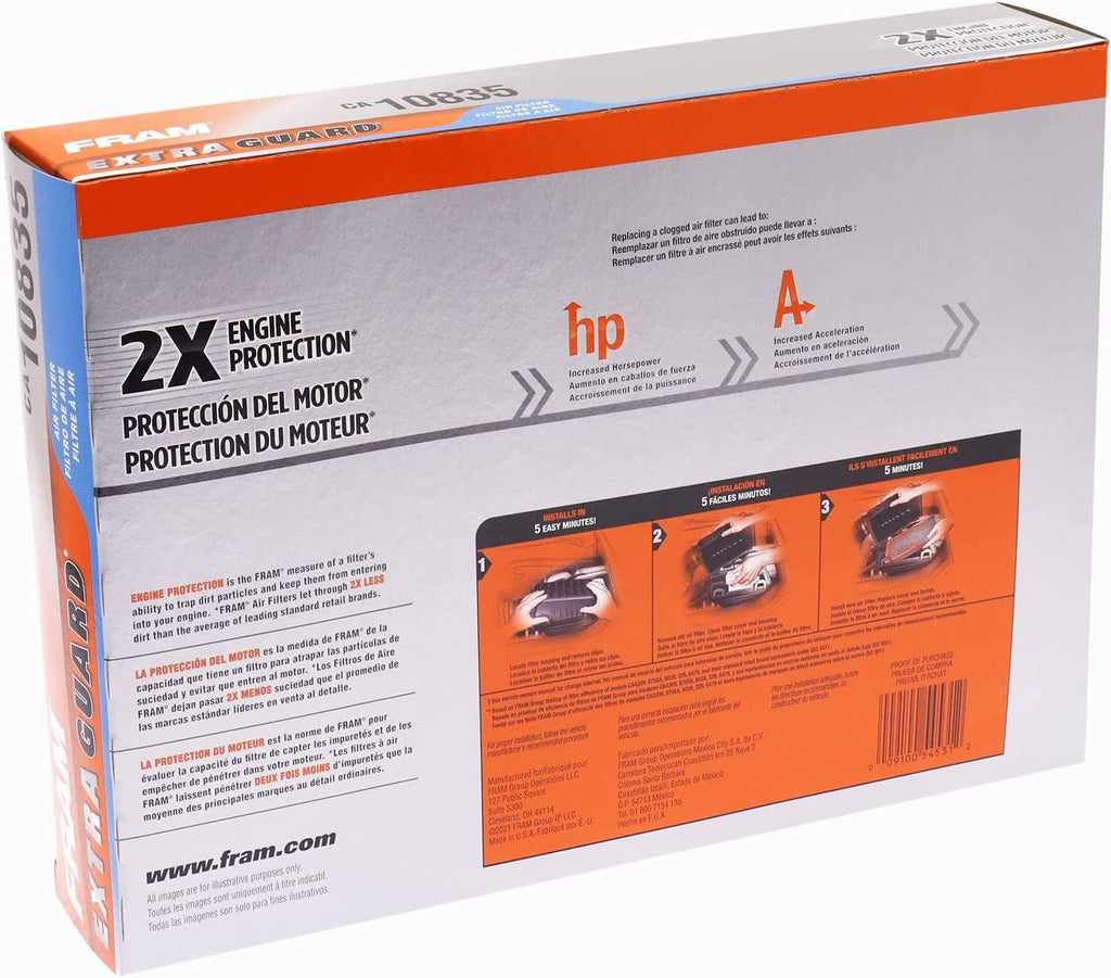 Extra Guard CA10835 Replacement Engine Air Filter for Select Lexus and Toyota Models, Provides up to 12 Months or 12,000 Miles Filter Protection