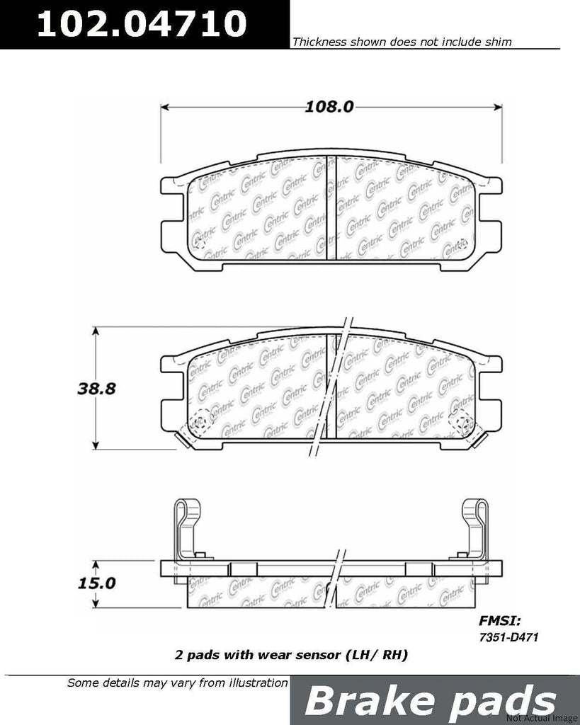 Centric Rear Disc Brake Pad for Legacy, Impreza (102.04710)