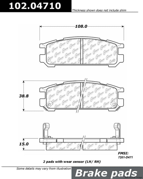 Centric Rear Disc Brake Pad for Legacy, Impreza (102.04710)