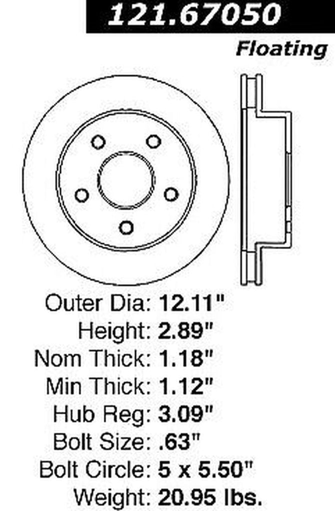 Centric Front Disc Brake Rotor for 00-01 Dodge Ram 1500 (121.67050)