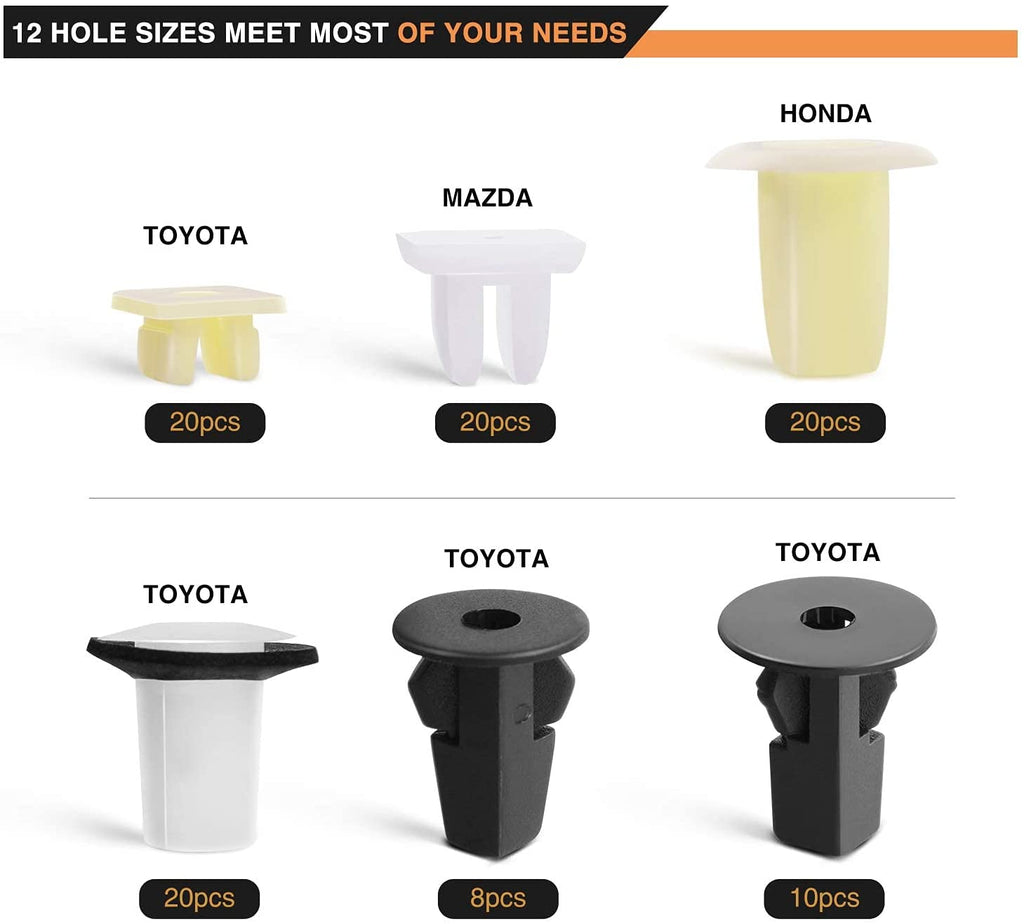 166 Pcs Car Retainer Clips &Screw Grommets - 12 Most Popular Sizes & Applications for GM Toyota Honda Nissan Mazda - Bonus Fastener Remover
