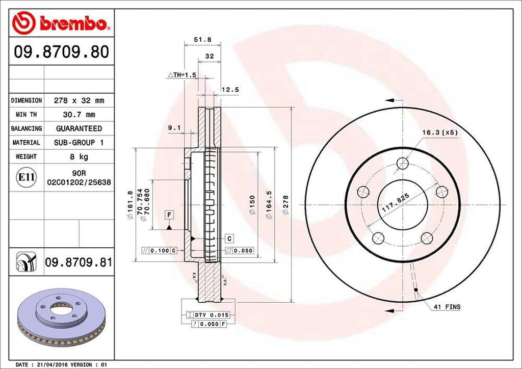 Front Disc Brake Rotor for Lesabre, Camaro, 88, LSS, Regency+More (09.8709.81)