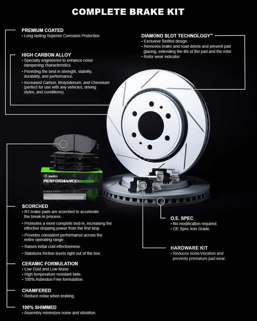 R1 Concepts Front Brakes and Rotors Kit |Front Brake Pads| Brake Rotors and Pads| Performance Sport Brake Pads and Rotors| Hardware Kit|Fits 2008-2019 Pontiac Vibe; Scion Xd; Toyota Corolla, Matrix