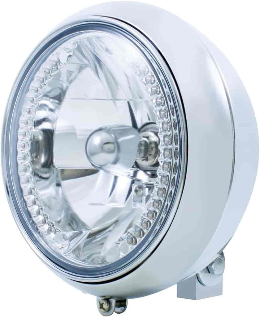 32166 - Motorcycle Headlight - Lh or Rh, 7 In. Round, Chrome Housing, with 34 Amber Led Position Light