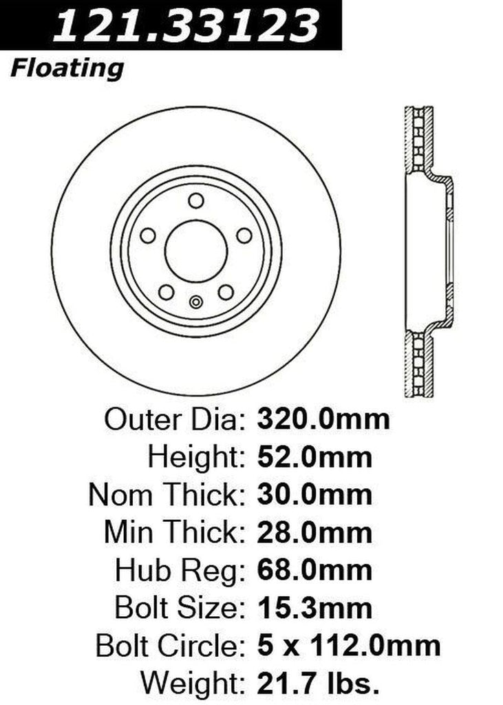 Centric Front Disc Brake Rotor for Audi (121.33123)