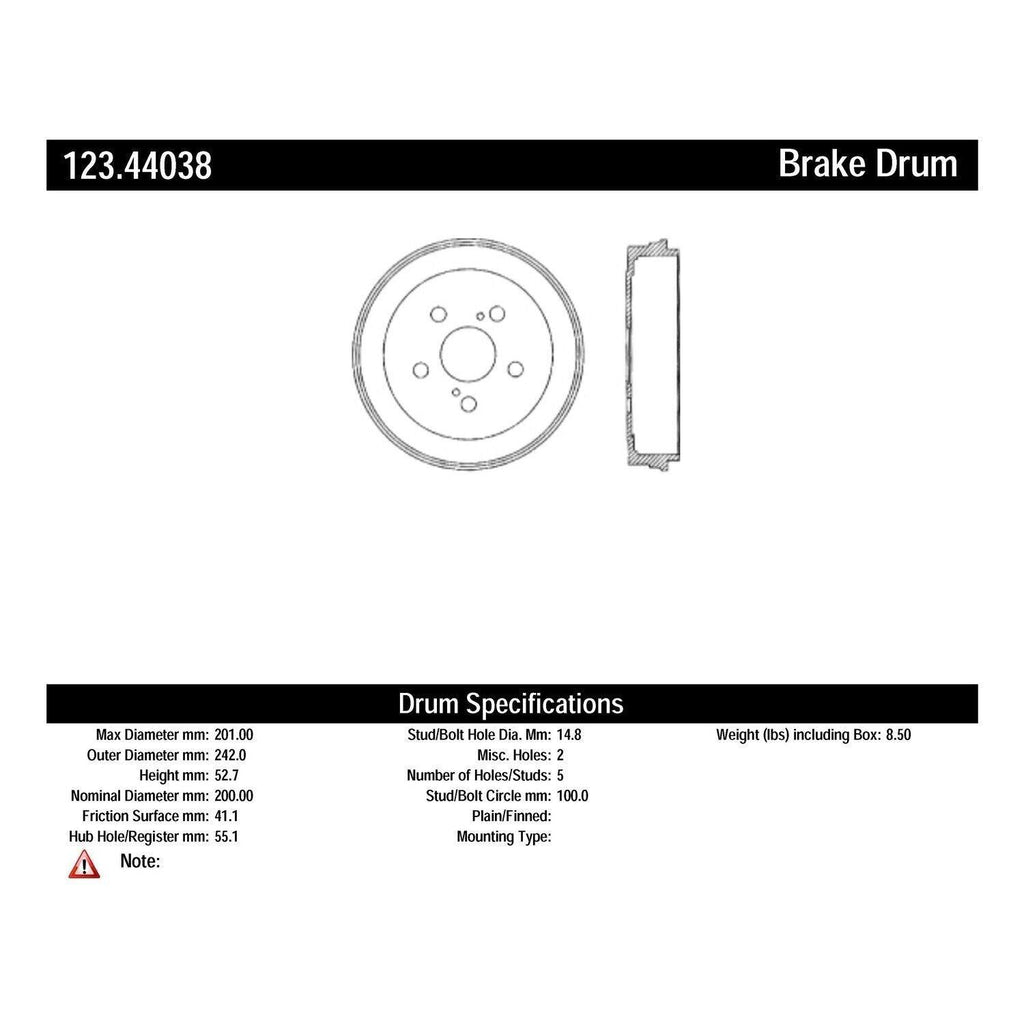 Centric Brake Drum for Corolla, Prius, Celica 123.44038