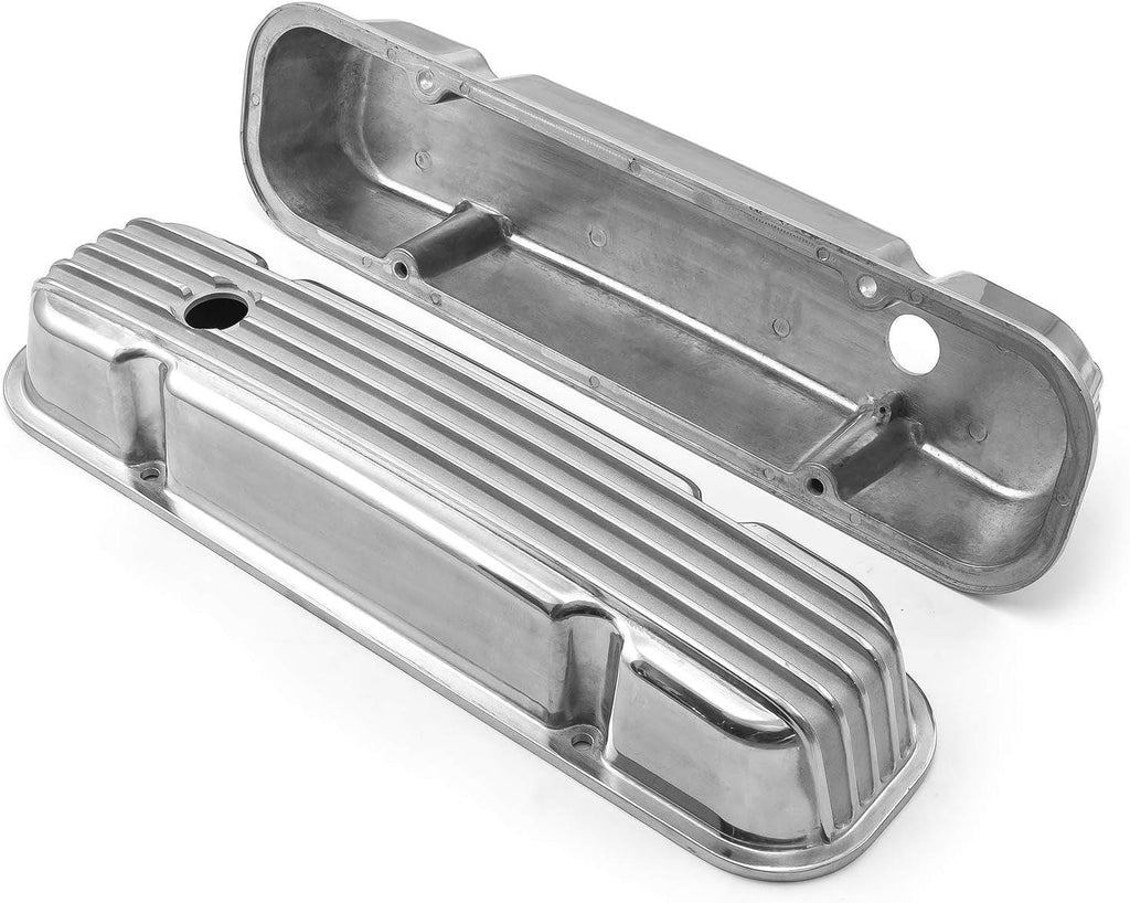 PCE314.1162 Pontiac 326 400 455 Polished Nostalgic Finned Aluminum Valve Covers W/Hole