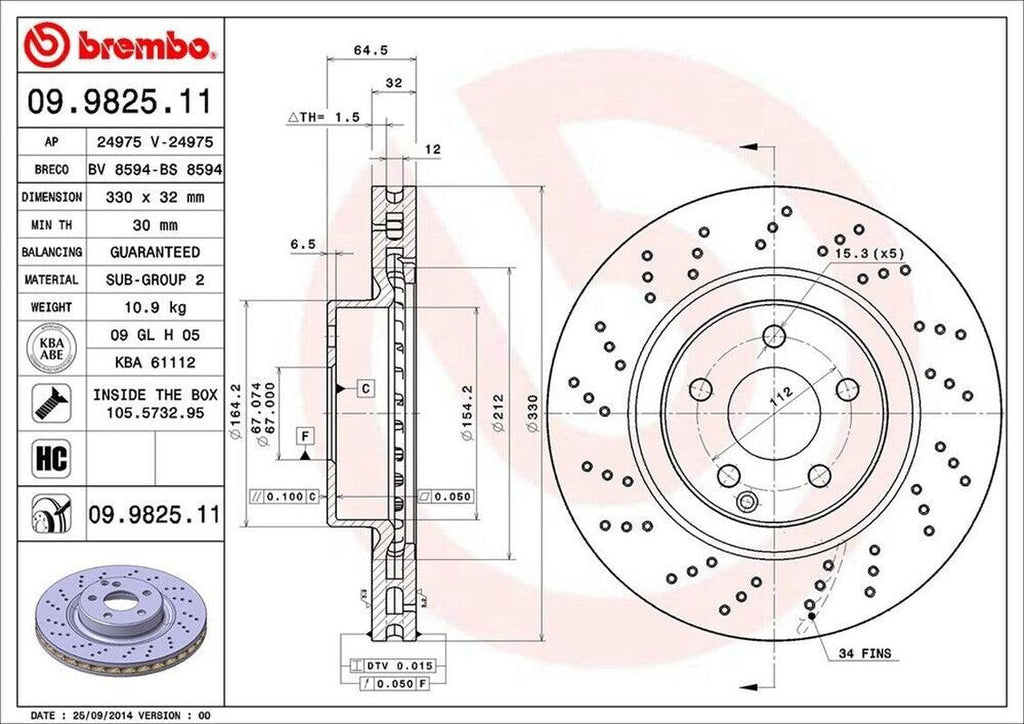Brembo Front Disc Brake Rotor for Mercedes-Benz (09.9825.11)
