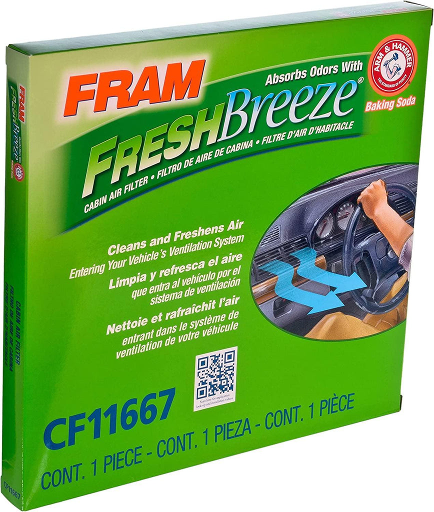Fresh Breeze Cabin Air Filter Replacement for Car Passenger Compartment W/ Arm and Hammer Baking Soda, Easy Install, CF11667 for Select Chevrolet Vehicles , White