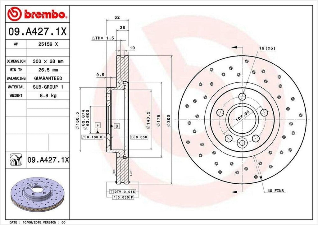 Front Disc Brake Rotor for S60, V60, S80, Xc70+More (09.A427.1X)